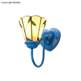 Lily Beige Tiffany Glass Wall Light Fixture - 1-Head White/Blue/Antique Brass Sconce For Bedroom