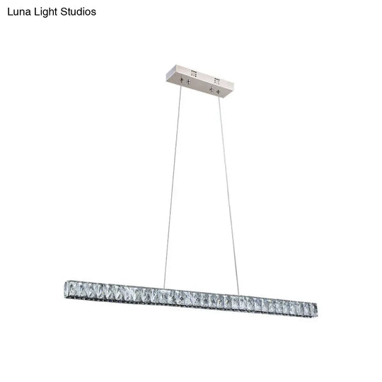Linear Crystal Block Island Pendant Led Lighting In Silvery Modern Style For Dining Room Suspension