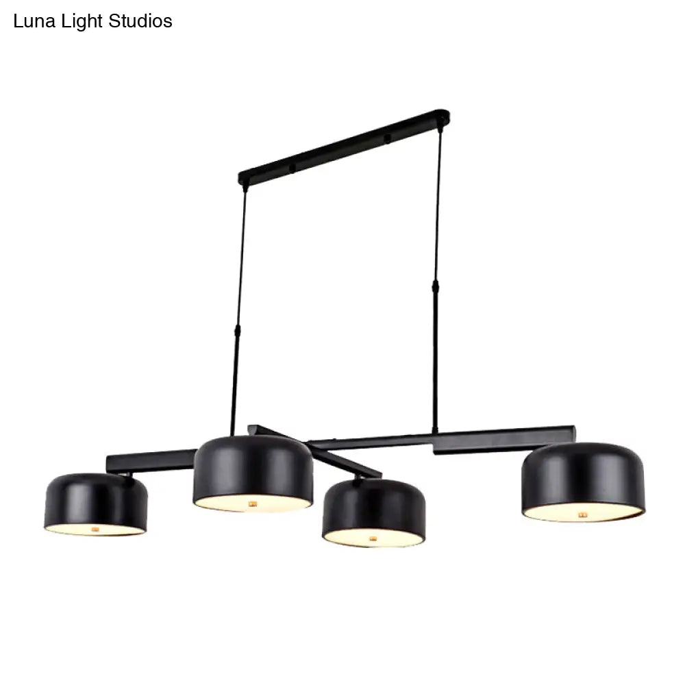 Linear Modernist Island Pendant Light With 4 Drum Shades In Black/Rose Gold