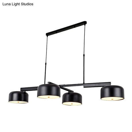 Linear Modernist Island Pendant Light With 4 Drum Shades In Black/Rose Gold