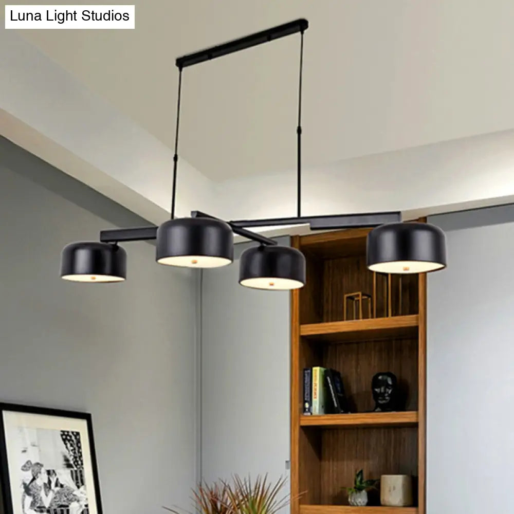 Linear Modernist Island Pendant Light With 4 Drum Shades In Black/Rose Gold