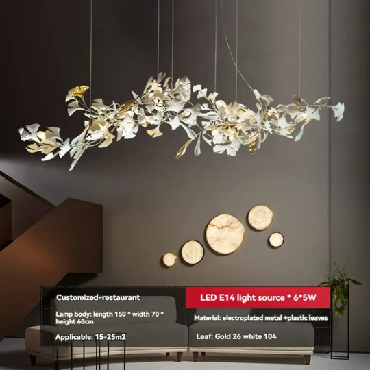 Liora Luxury Duplex Chandelier – Modern Villa Staircase Lighting Long 150cm B / Plastic Leaf / cold light 6000k