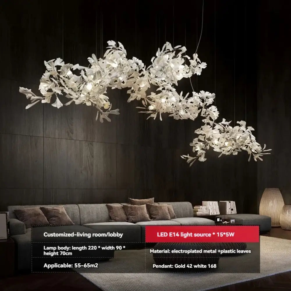 Liora Luxury Duplex Chandelier – Modern Villa Staircase Lighting Long 220cm C / Plastic Leaf / cold light 6000k