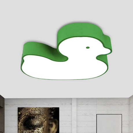 Little Duck Led Flush Mount Children’s Lamp With Colorful Acrylic Close To Ceiling Fixture Green