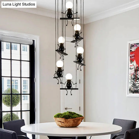 Little People Multi Pendant Light Fixture - Contemporary Metal Hanging In Black 3/4/6 Bulbs