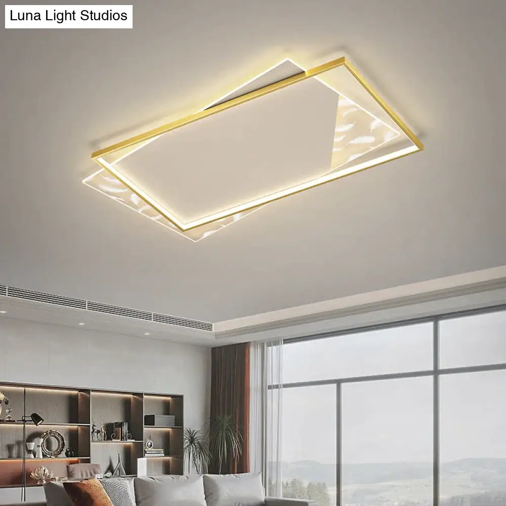 Living Room Lamp Led Light Luxury Modern Creative Feather Ceiling Rectangular Hall Gold / L 90Cm