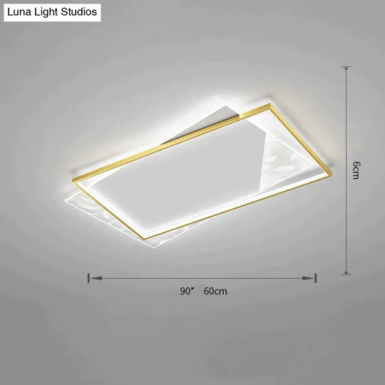 Living Room Lamp Led Light Luxury Modern Creative Feather Ceiling Rectangular Hall Gold / L 90Cm
