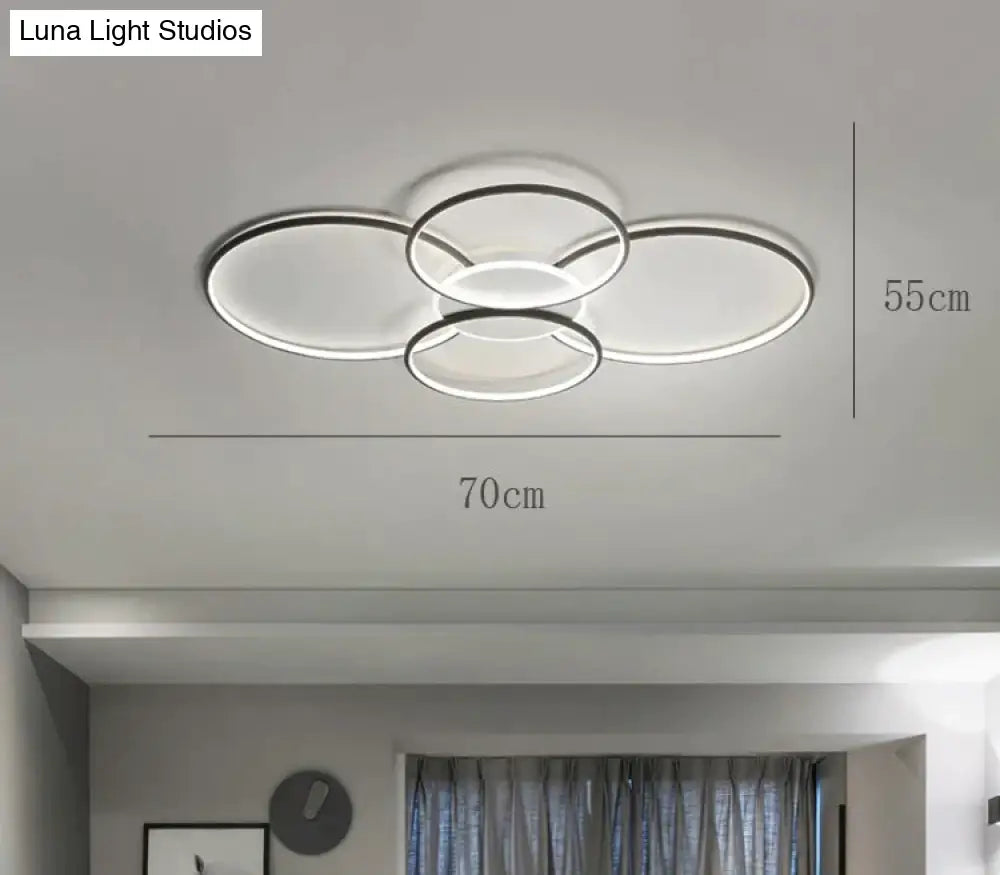 Living Room Main Lamp Atmospheric Hall Minimalist Circular Ring Indoor Ceiling Black / L 70Cm White