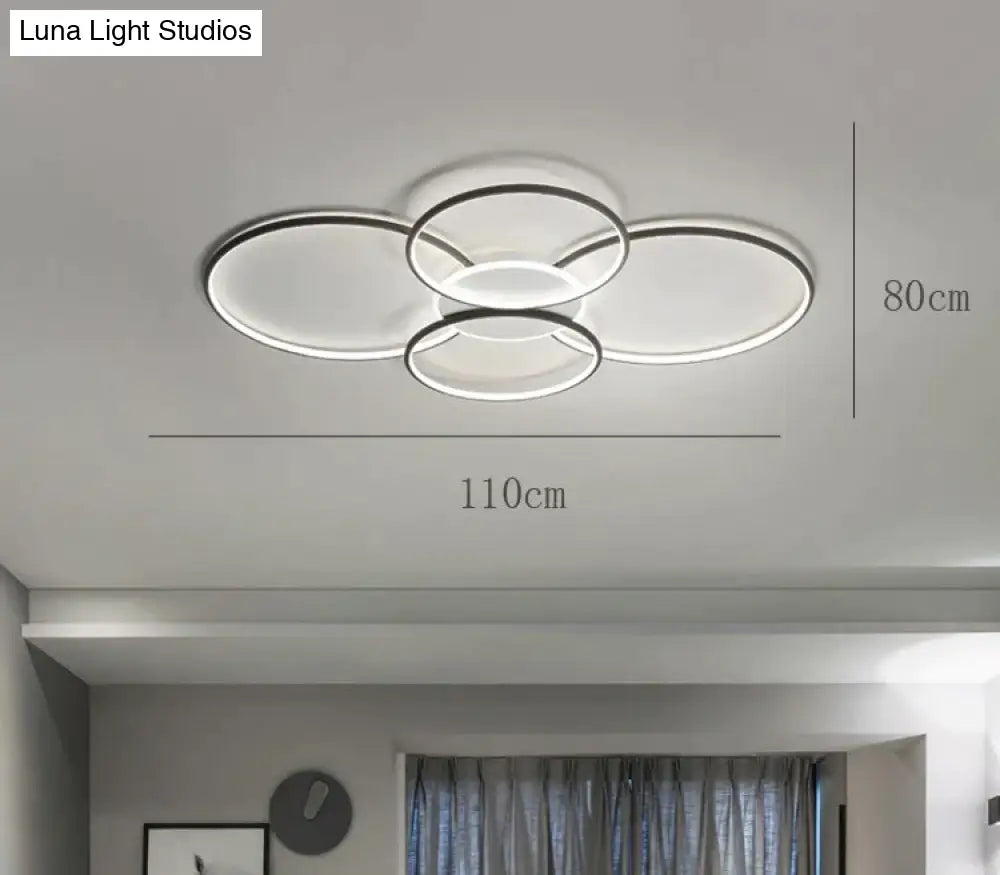 Living Room Main Lamp Atmospheric Hall Minimalist Circular Ring Indoor Ceiling Black / L 110Cm White