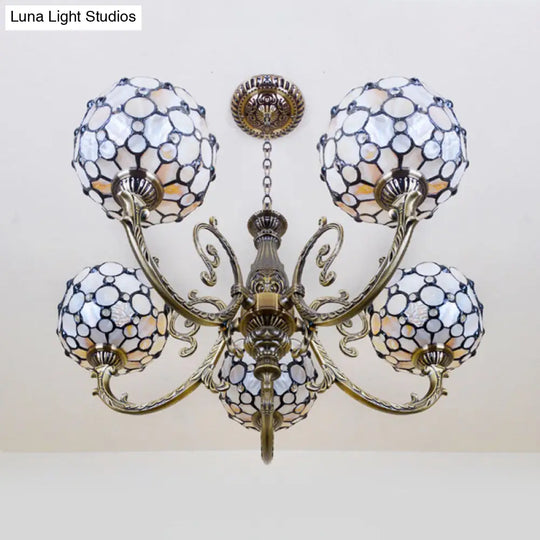 Lodge Stained Glass Pendant Chandelier - Bowl Shape 5 Lights White