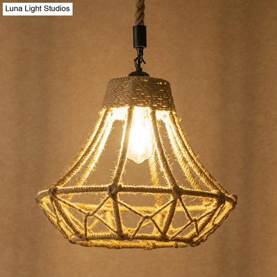 Lodge Diamond Drop Pendant Hemp Ceiling Light - Brown Cafe Décor