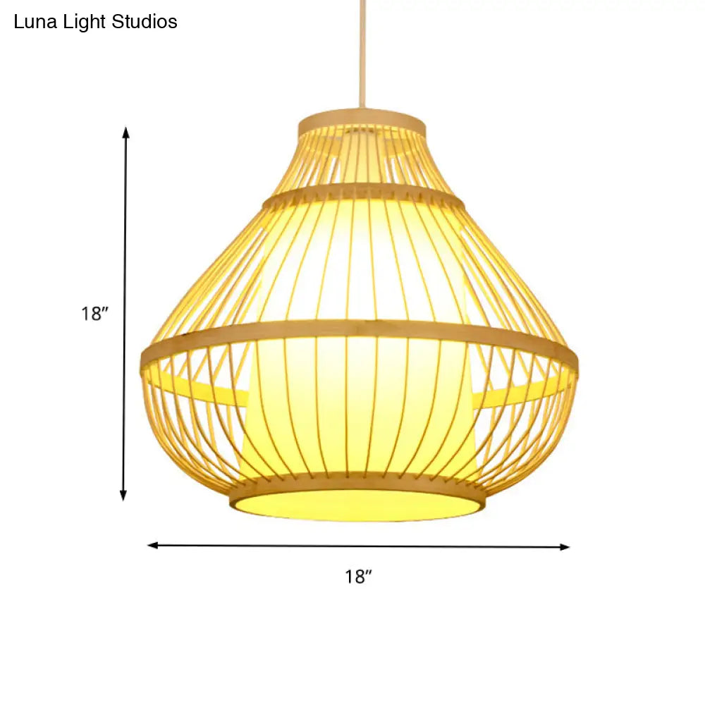 Lodge Style Bamboo Pendant Lamp - 16/18 Curved Hanging Light Fixture For Dining Room 1 Beige