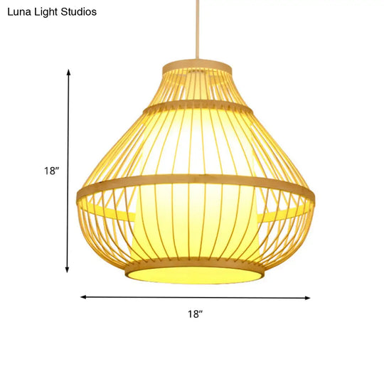 Lodge Style Bamboo Pendant Lamp - 16/18 Curved Hanging Light Fixture For Dining Room 1 Beige