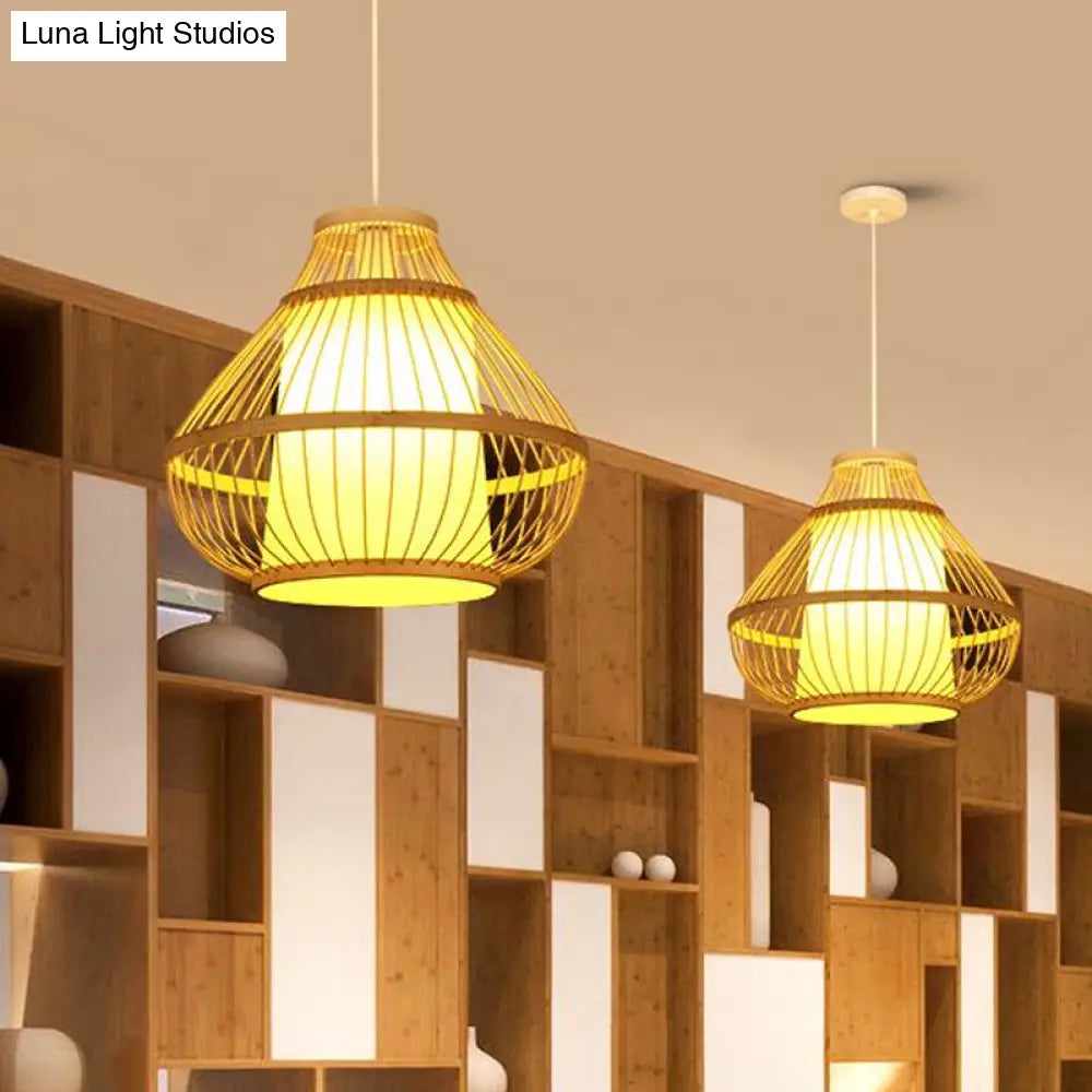 Lodge Style Bamboo Pendant Lamp - 16/18 Curved Hanging Light Fixture For Dining Room 1 Beige