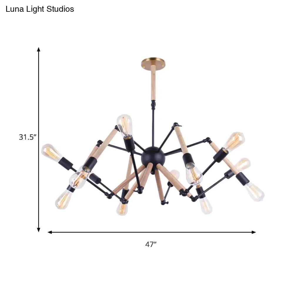 Lodge Style Chandelier Lighting - Adjustable Arm 6/8 Heads Wood And Metal Ceiling Fixture