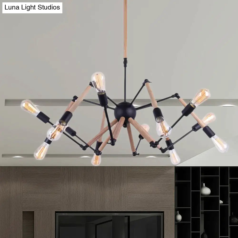 Lodge Style Chandelier Lighting - Adjustable Arm 6/8 Heads Wood And Metal Ceiling Fixture