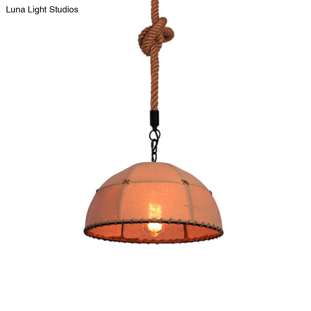 Lodge Style Hanging Fabric And Rope Pendant Light - 14’/18’ Dome Shade In Beige For Restaurants