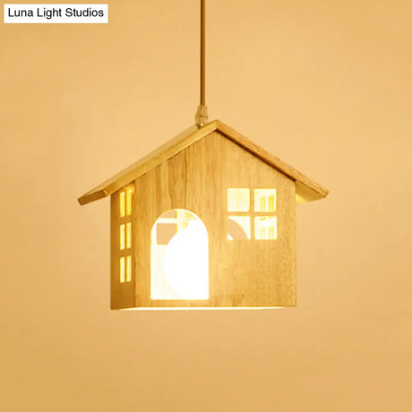 Lodge Style Rubber Wood Drop Pendant Light With 1 Bulb - Perfect For Dining Table