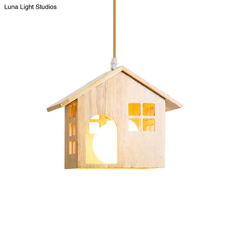 Lodge Style Rubber Wood Drop Pendant Light With 1 Bulb - Perfect For Dining Table