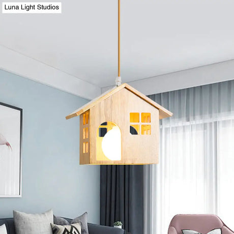 Lodge Style Rubber Wood Drop Pendant Light With 1 Bulb - Perfect For Dining Table