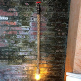 Lodge Style Water Pipe Wall Light With Hanging Rope - 1-Bulb Sconce Fixture In Beige
