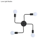 Loft Industrial Exposed Semi Flush Light Fixture - 4/6-Head Metallic Ceiling In Black/White For