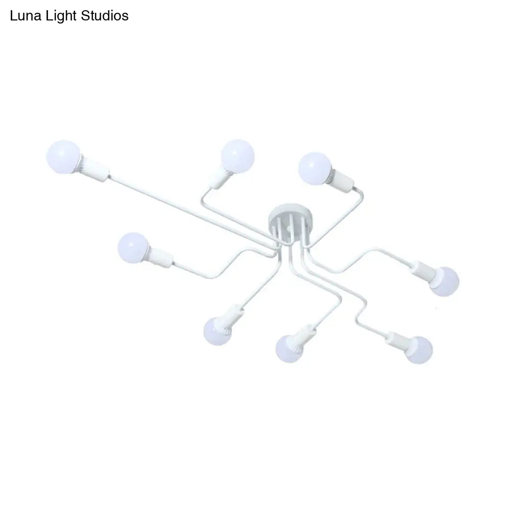 Loft Industrial Exposed Semi Flush Light Fixture - 4/6-Head Metallic Ceiling In Black/White For