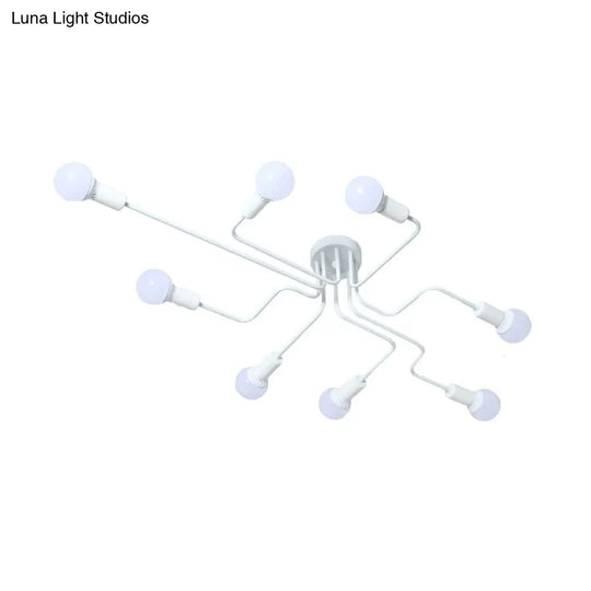 Loft Industrial Exposed Semi Flush Light Fixture - 4/6-Head Metallic Ceiling In Black/White For