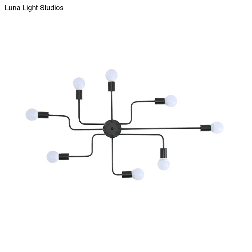 Loft Industrial Exposed Semi Flush Light Fixture - 4/6-Head Metallic Ceiling In Black/White For