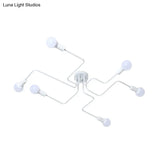 Loft Industrial Exposed Semi Flush Light Fixture - 4/6-Head Metallic Ceiling In Black/White For