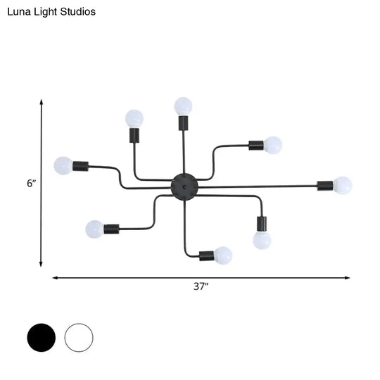 Loft Industrial Exposed Semi Flush Light Fixture - 4/6-Head Metallic Ceiling In Black/White For