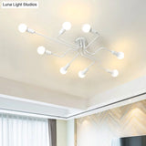 Loft Industrial Exposed Semi Flush Light Fixture - 4/6-Head Metallic Ceiling In Black/White For