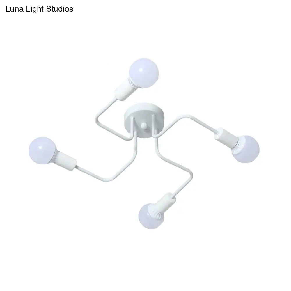 Loft Industrial Exposed Semi Flush Light Fixture - 4/6-Head Metallic Ceiling In Black/White For