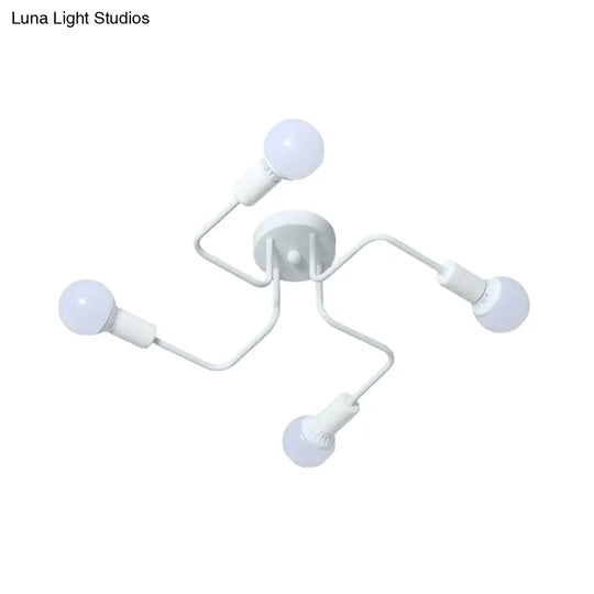 Loft Industrial Exposed Semi Flush Light Fixture - 4/6-Head Metallic Ceiling In Black/White For
