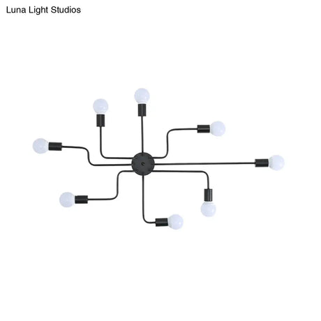 Loft Industrial Exposed Semi Flush Light Fixture - 4/6-Head Metallic Ceiling In Black/White For