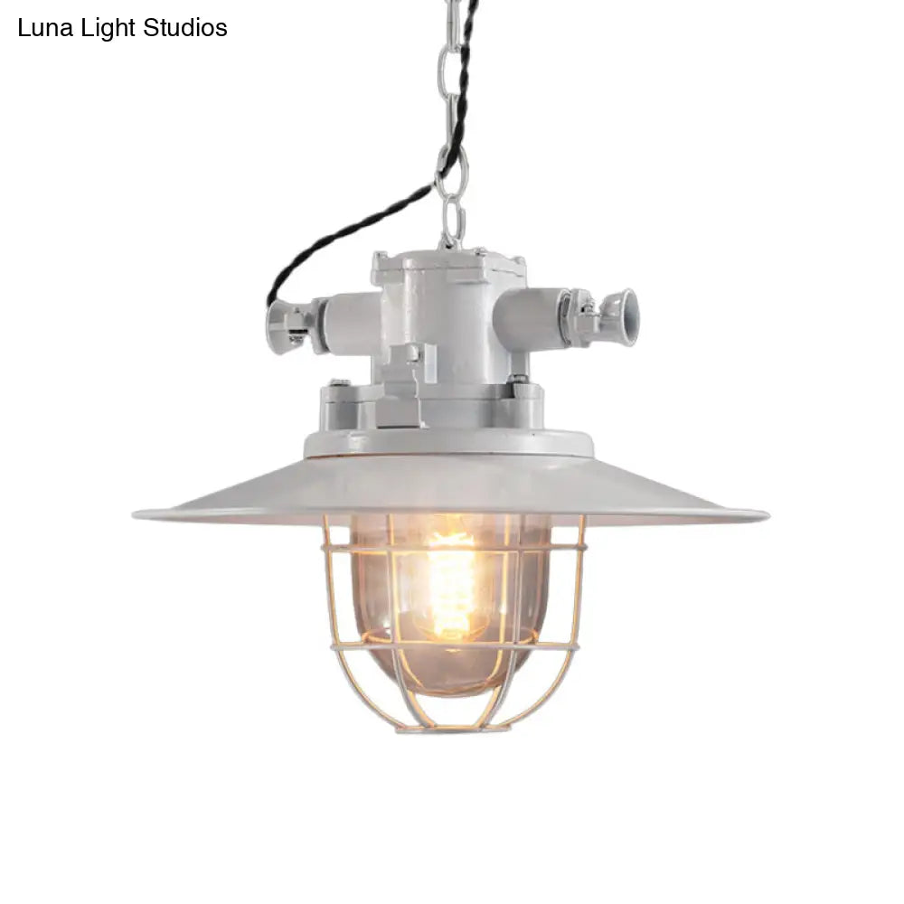 Modern Pendulum Pendant Light Kit - Metal Red/White/Blue Finish With Clear Glass Shade And Cage