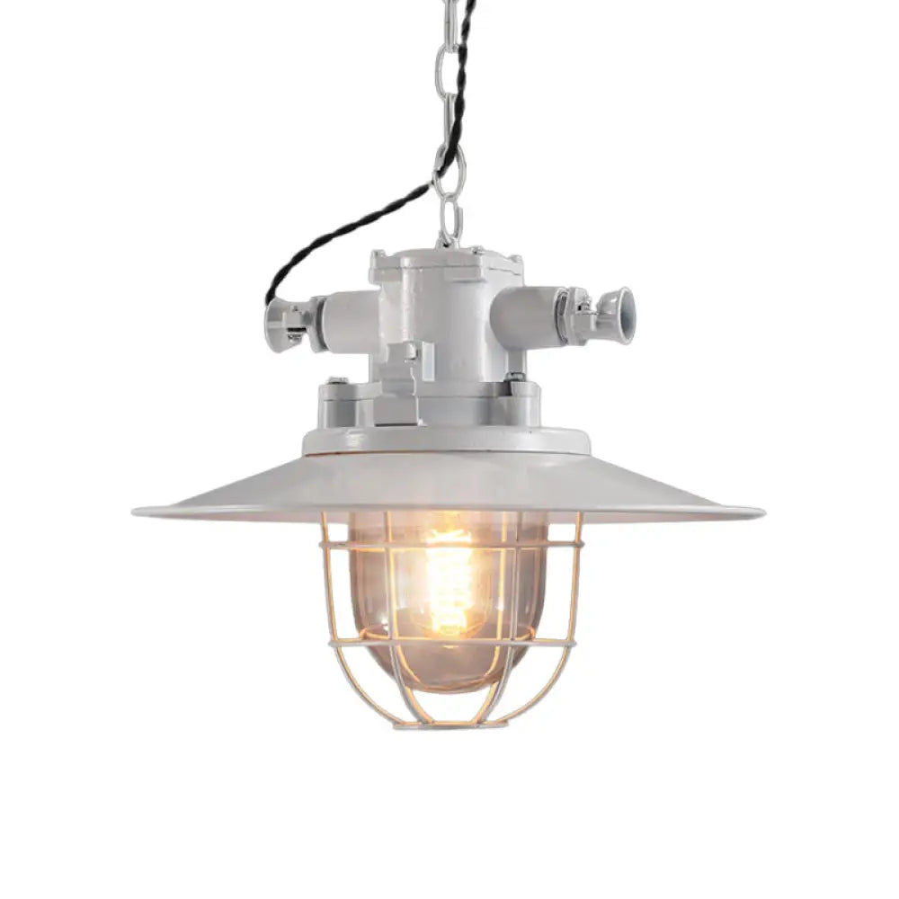 Loft Pendant Light With Metal Pendulum Saucer Clear Glass Shade And Cage - Red/White/Blue White