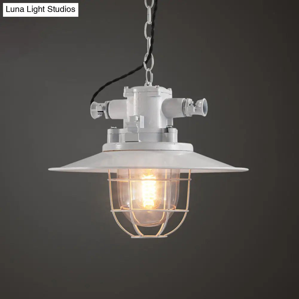Modern Pendulum Pendant Light Kit - Metal Red/White/Blue Finish With Clear Glass Shade And Cage