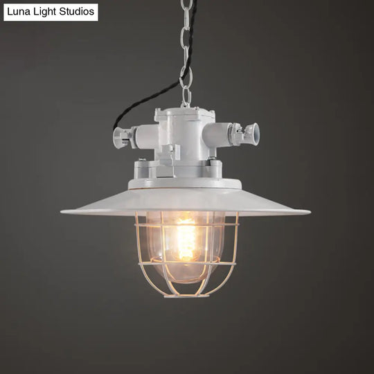 Modern Pendulum Pendant Light Kit - Metal Red/White/Blue Finish With Clear Glass Shade And Cage