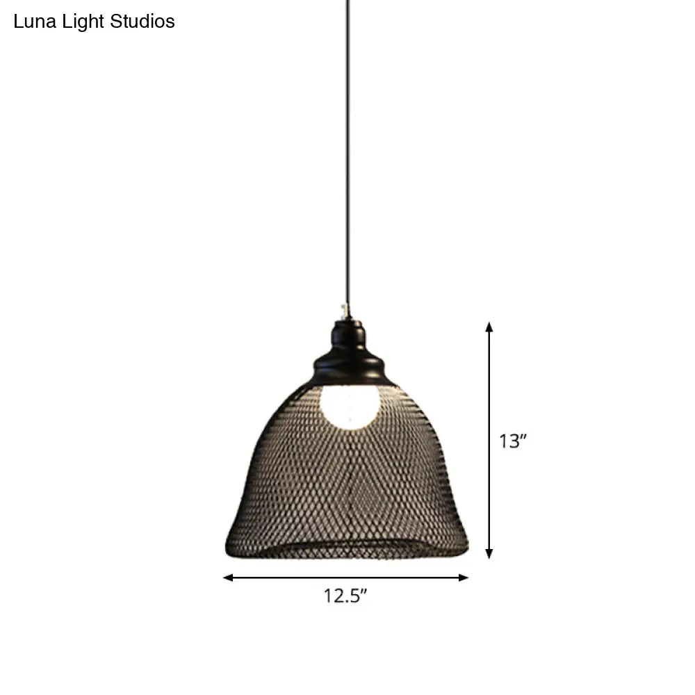 Loft Style Black Iron Mesh Drop Pendant Ceiling Suspension Lamp For Dining Room - 1-Light