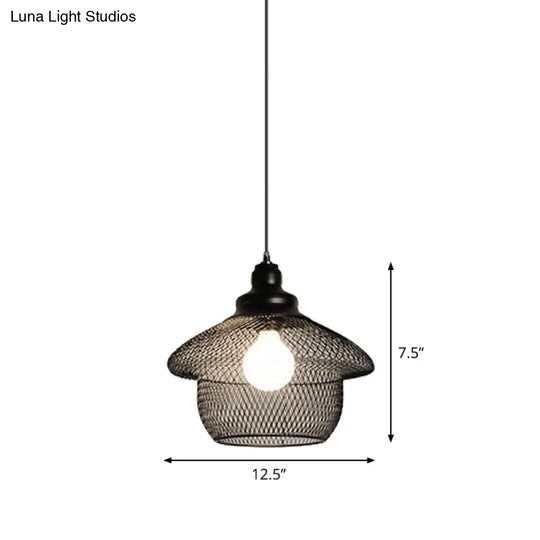 Loft Style Black Iron Mesh Drop Pendant Ceiling Suspension Lamp For Dining Room - 1-Light