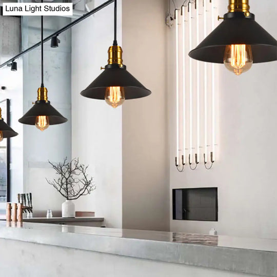 Tapered Shade Pendant Lighting - Metal Loft Style 1-Light Brass Ceiling For Living Room Pack Of