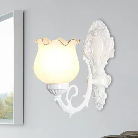 Loft Style Bud Wall Mount Lamp - Opaline Glass Lighting Fixture (Single Bulb) Black/White/Brass