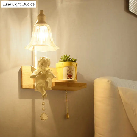 Loft Style Clear Glass Bell Shade Wall Sconce - Bedside Mounted Light With Angle Design