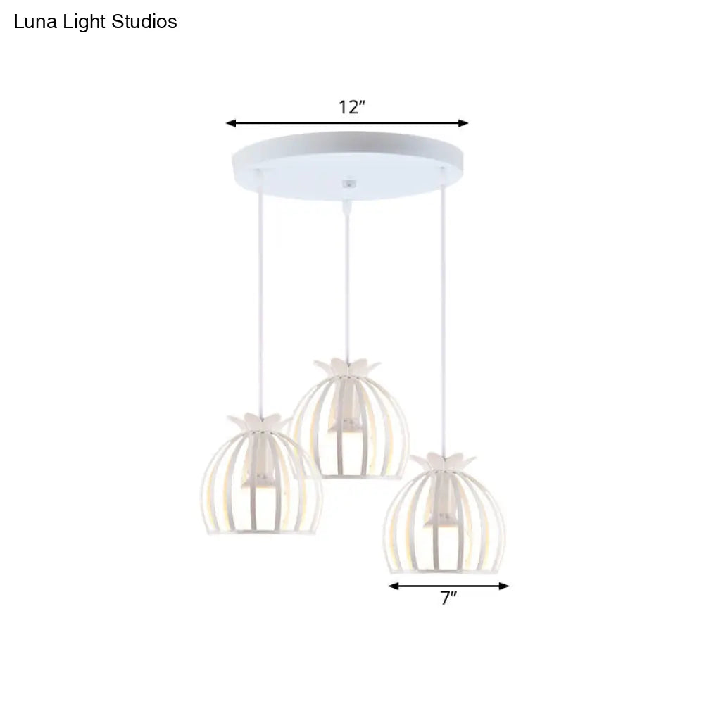 1 Industrial Loft Dome Cage Pendant Light In Black/White For Living Room