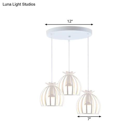 1 Industrial Loft Dome Cage Pendant Light In Black/White For Living Room