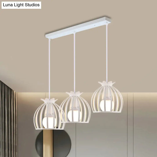 1 Industrial Loft Dome Cage Pendant Light In Black/White For Living Room