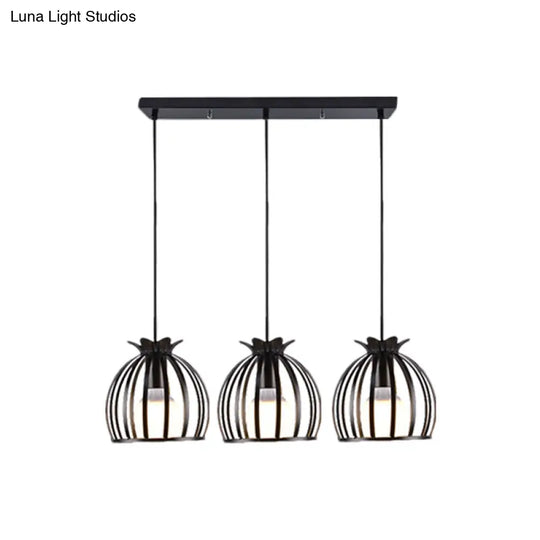 1 Industrial Loft Dome Cage Pendant Light In Black/White For Living Room