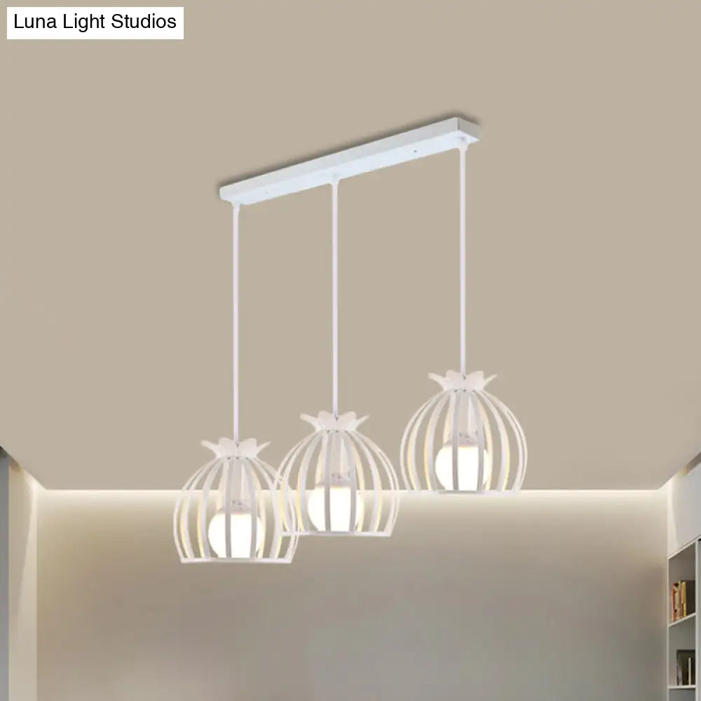 1 Industrial Loft Dome Cage Pendant Light In Black/White For Living Room