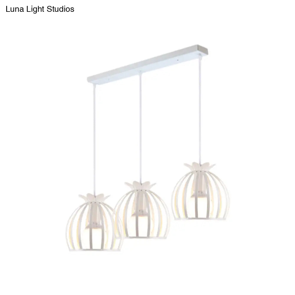 1 Industrial Loft Dome Cage Pendant Light In Black/White For Living Room
